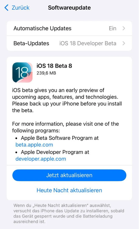 上栗苹果手机维修分享苹果 iOS / iPadOS 18 开发者预览版 Beta 8 发布 